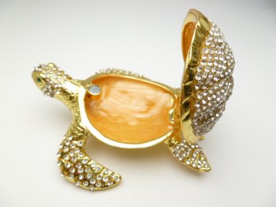 2.5" White Crystal Gold Turtle Jewelry Box